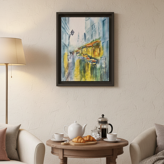 Cafe Reflections – Framed Matte Canvas