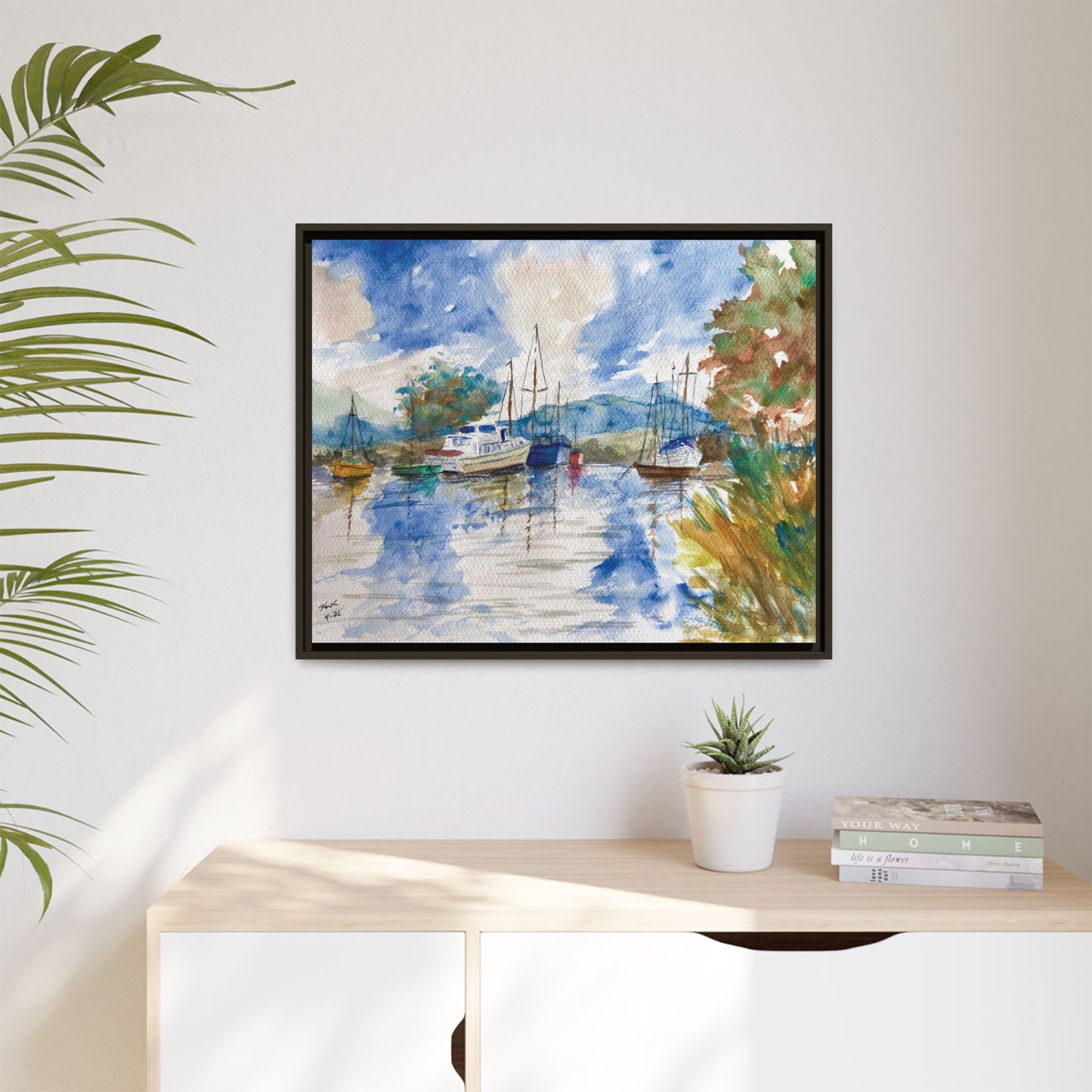 Snug Harbor Matte Canvas, Framed (Black or Espresso). Available in sizes 10”x8”-20”x16”
