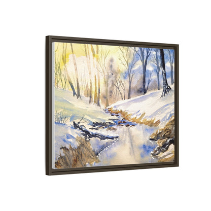 Snowy Creek Matte Canvas, Framed (Black or Espresso). Available in sizes from 10”x8”-32”x24”