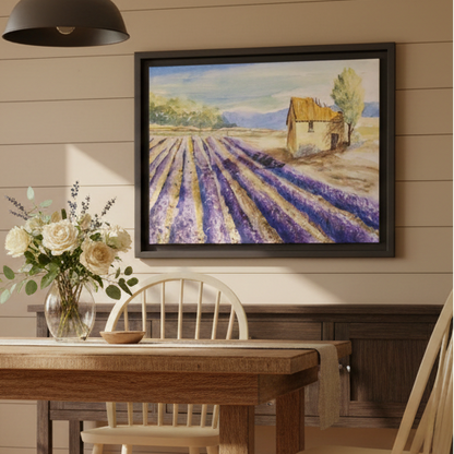 Lavender at Daybreak Matte Canvas, Framed (Black or Espresso). Available in sizes 10”x8”-20”x10”
