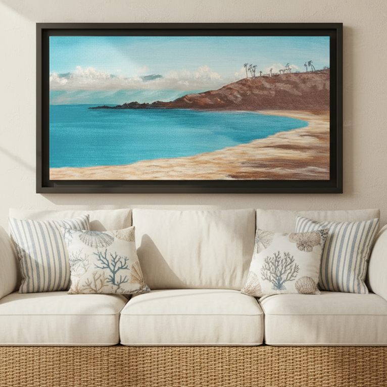 Kaanapali Beach Matte Canvas, Framed (Black or Espresso). Available in sizes from 20”x10”-30”x20”