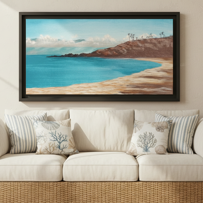Kaanapali Beach Matte Canvas, Framed (Black or Espresso). Available in sizes from 20”x10”-30”x20”