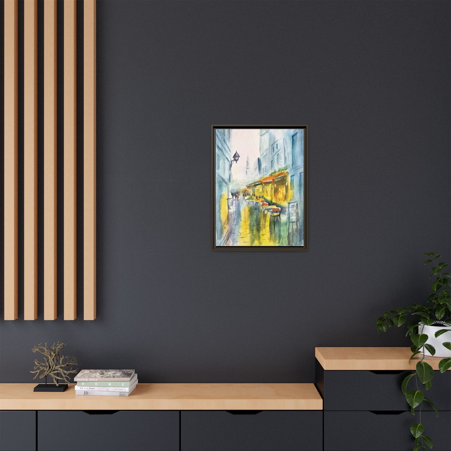 Cafe Reflections Matte Canvas, Framed (Black or Espresso). Available in sizes 8”x10”-24”x32”