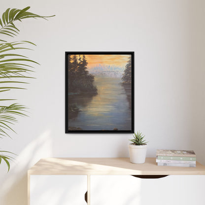 Peaceful Northwoods Lake Matte Canvas with Black or Espresso Frame. Available in sizes from 8” x 10”-24” x 32”