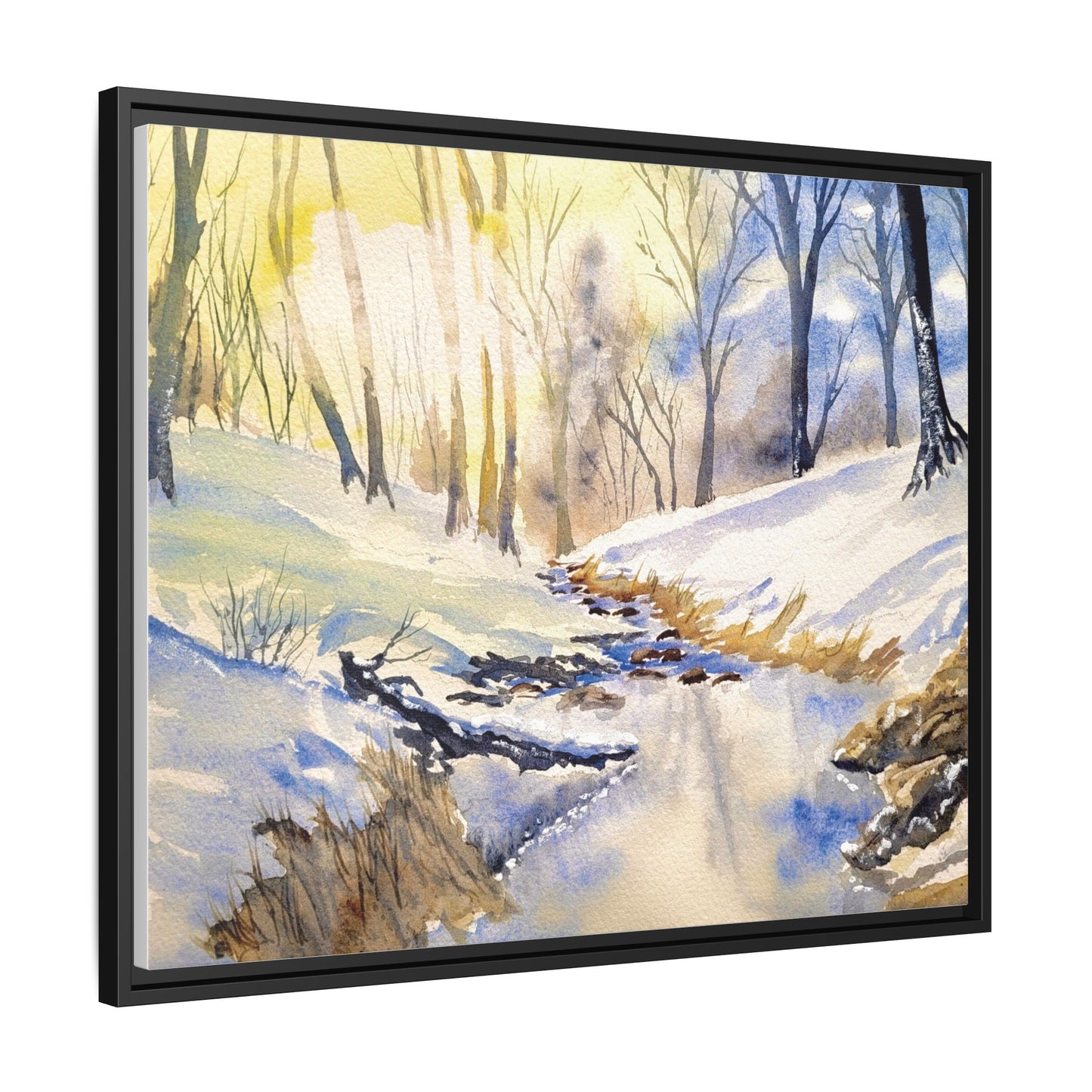 Snowy Creek Matte Canvas, Framed (Black or Espresso). Available in sizes from 10”x8”-32”x24”