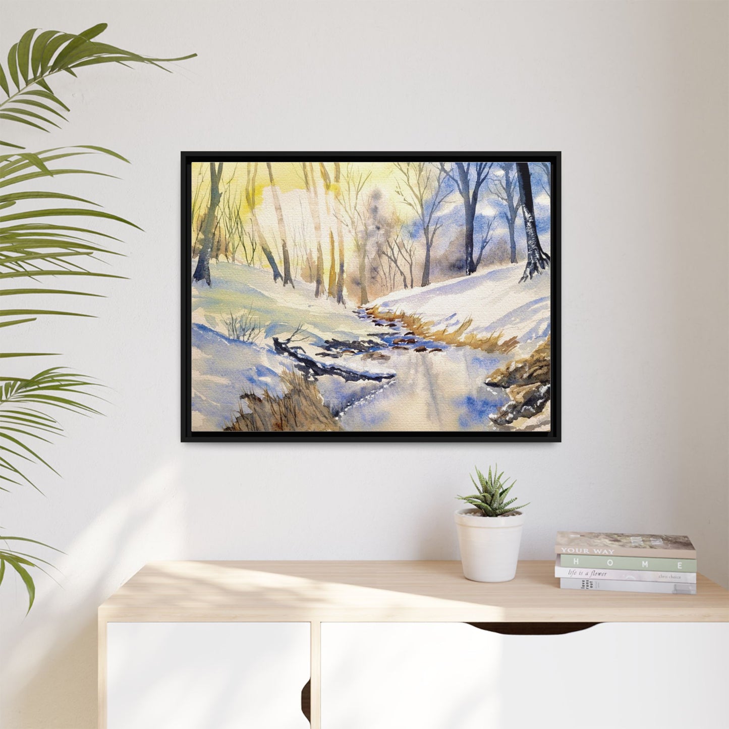 Snowy Creek Matte Canvas, Framed (Black or Espresso). Available in sizes from 10”x8”-32”x24”