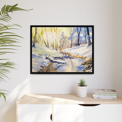 Snowy Creek Matte Canvas, Framed (Black or Espresso). Available in sizes from 10”x8”-32”x24”