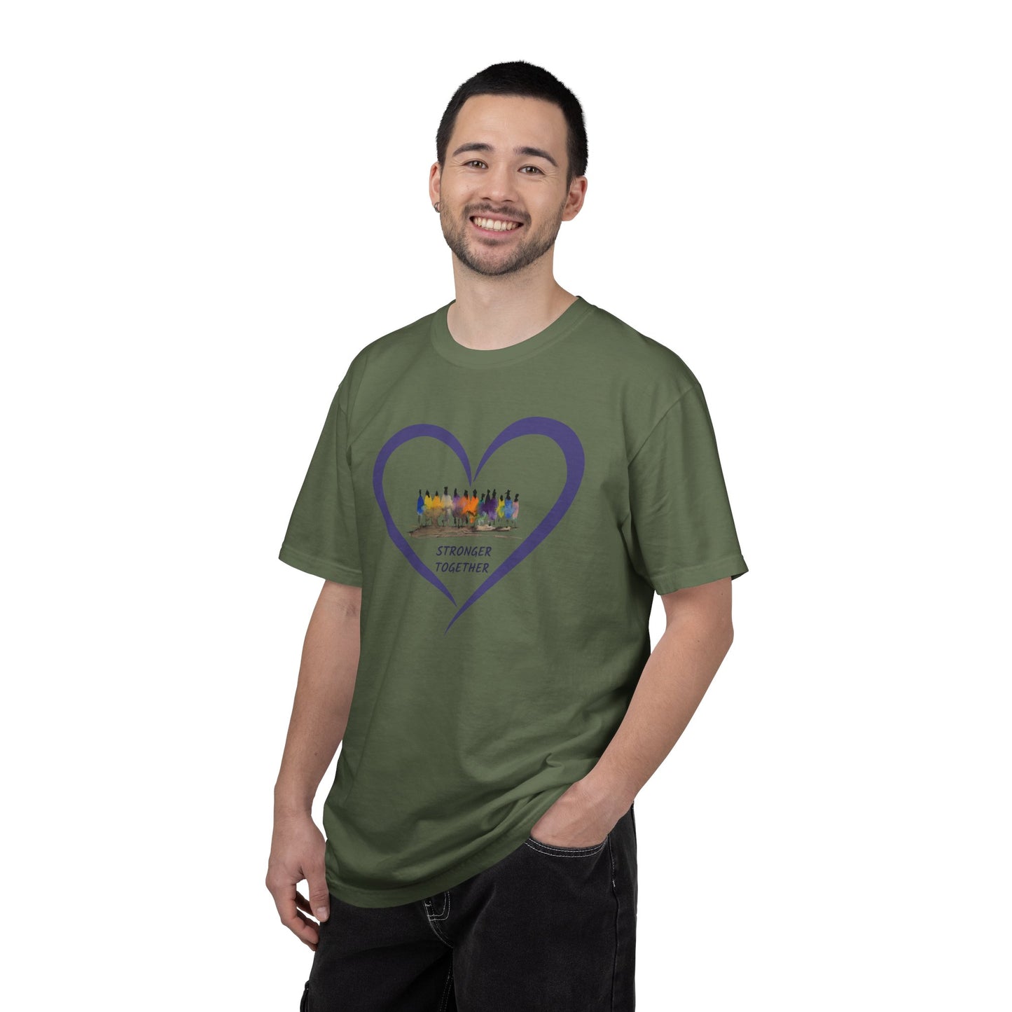 Stronger Together Heart Unisex Garment-Dyed T-shirt. Available in sizes S-4XL, 13 colors