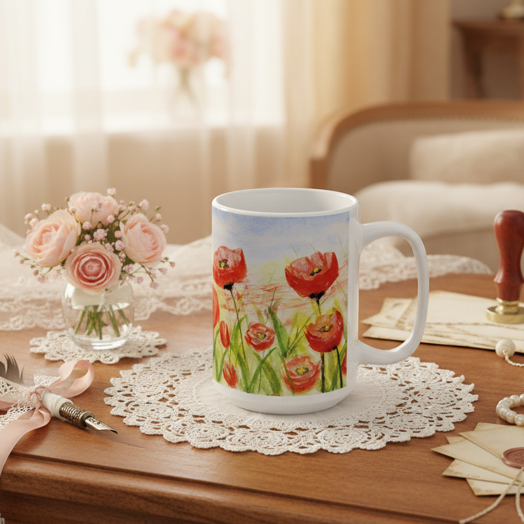 Poppies Galore Ceramic Mug, (11oz, 15oz)