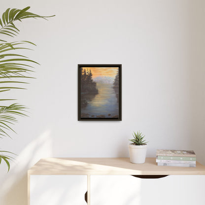 Peaceful Northwoods Lake Matte Canvas with Black or Espresso Frame. Available in sizes from 8” x 10”-24” x 32”