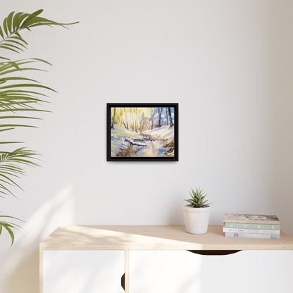 Snowy Creek Matte Canvas, Framed (Black or Espresso). Available in sizes from 10”x8”-32”x24”