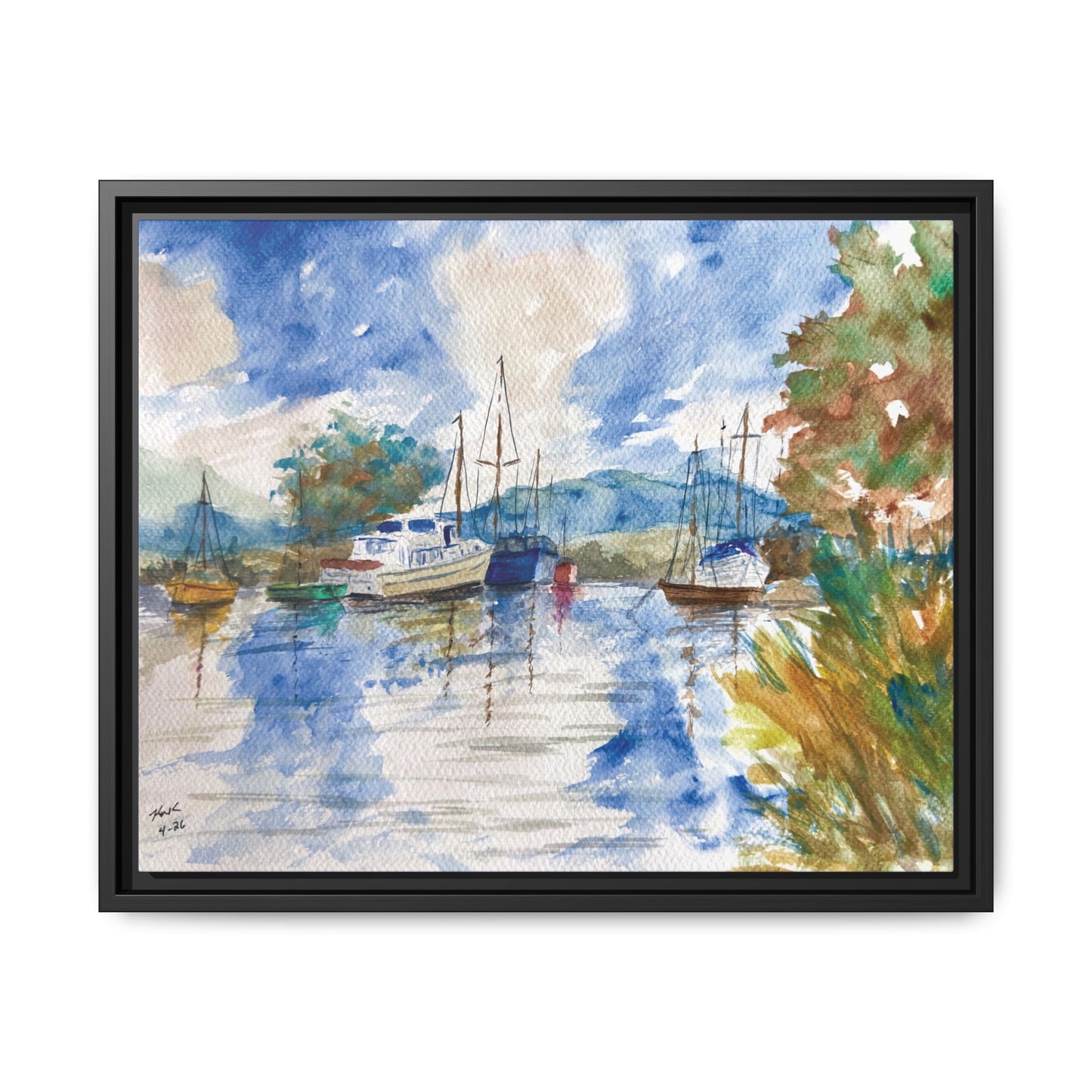 Snug Harbor Matte Canvas, Framed (Black or Espresso). Available in sizes 10”x8”-20”x16”