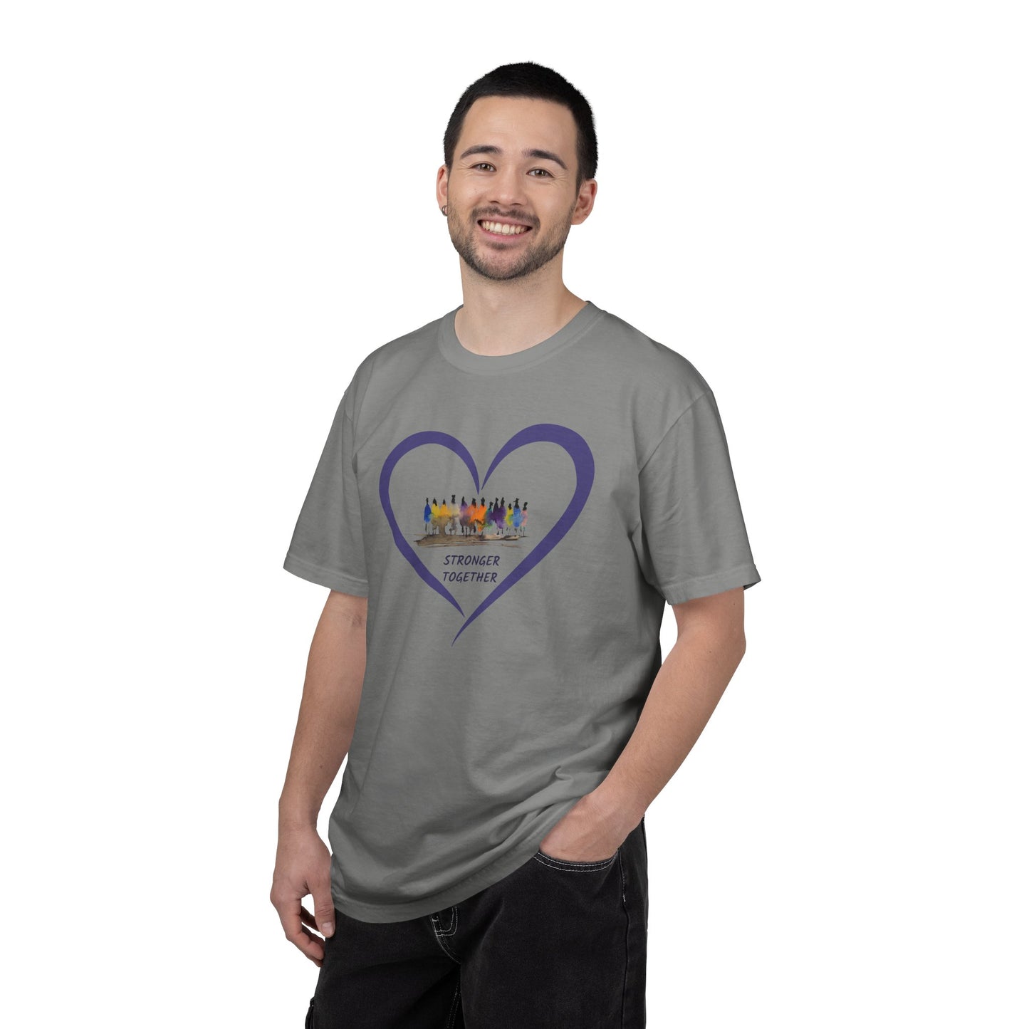 Stronger Together Heart Unisex Garment-Dyed T-shirt. Available in sizes S-4XL, 13 colors