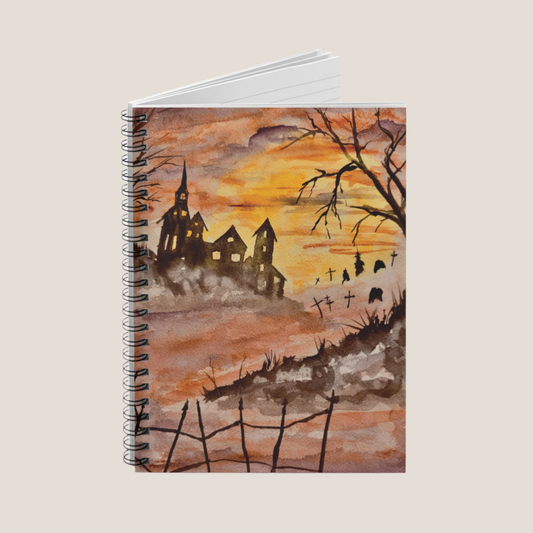 Halloween House and Spooky Graveyard Spiral Notebook - Ruled Line