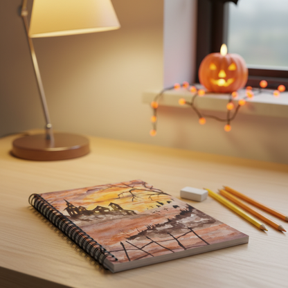 Halloween House and Spooky Graveyard Spiral Notebook - Ruled Line