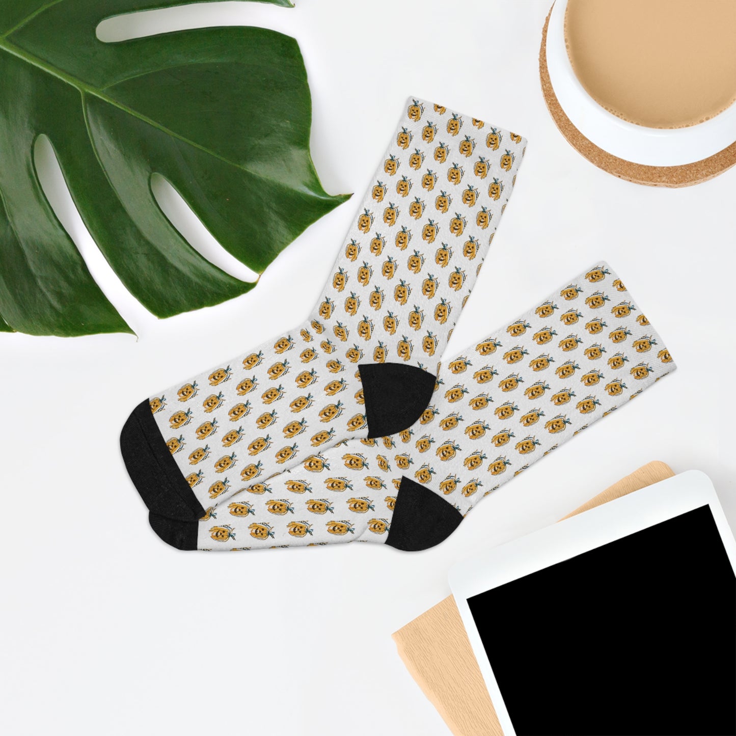 Fall Themed Recycled Poly Socks Featuring Cute Pumpkin Face Design