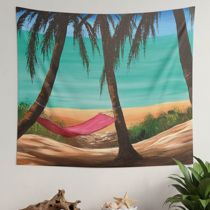 Wall Tapestry (Indoor) Featuring Hawaii Beach Hammock. Available in sizes from 32” x 26”-104” x 88”