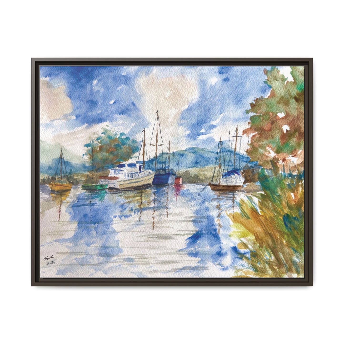Snug Harbor Matte Canvas, Framed (Black or Espresso). Available in sizes 10”x8”-20”x16”