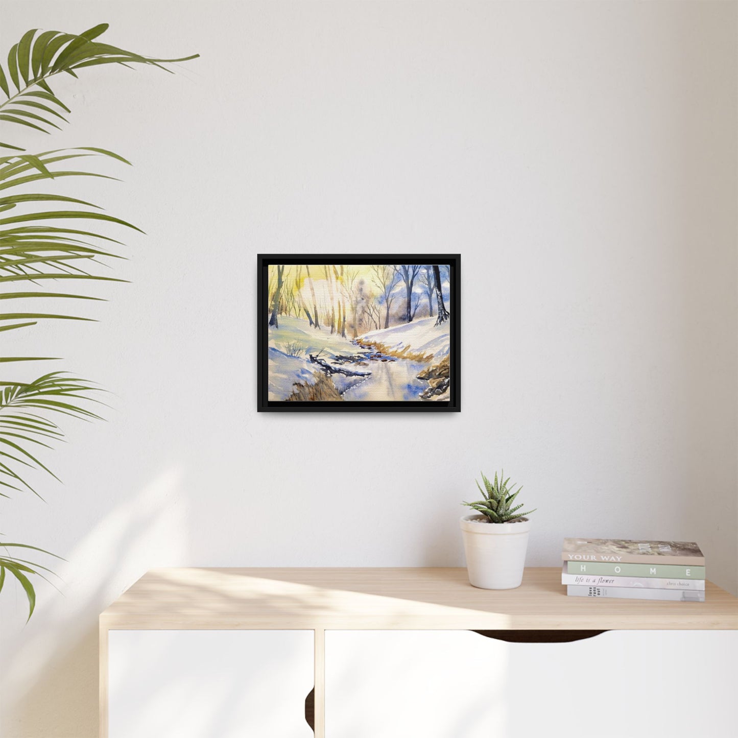 Snowy Creek Matte Canvas, Framed (Black or Espresso). Available in sizes from 10”x8”-32”x24”