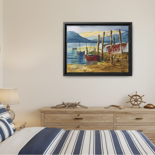 Morning Boats on the Loch, Framed (Black or Espresso). Available in sizes from 10”x8”-24”x18”