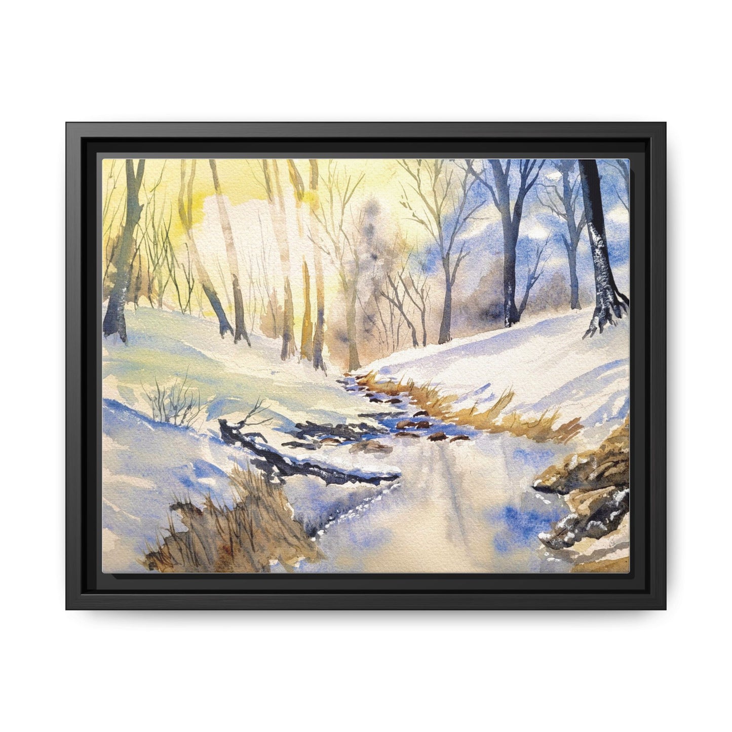 Snowy Creek Matte Canvas, Framed (Black or Espresso). Available in sizes from 10”x8”-32”x24”