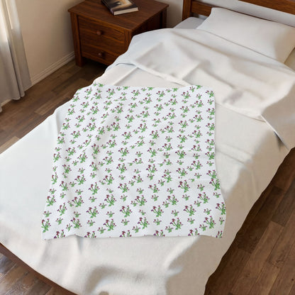 Velveteen Plush Blanket Featuring Purple Irises. Available in sizes from 30” x 40”-60” x 80”