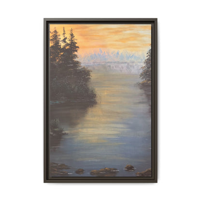 Peaceful Northwoods Lake Matte Canvas with Black or Espresso Frame. Available in sizes from 8” x 10”-24” x 32”