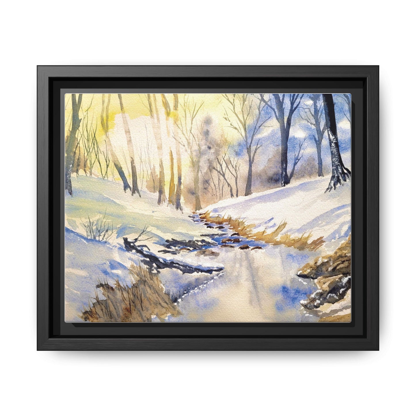 Snowy Creek Matte Canvas, Framed (Black or Espresso). Available in sizes from 10”x8”-32”x24”