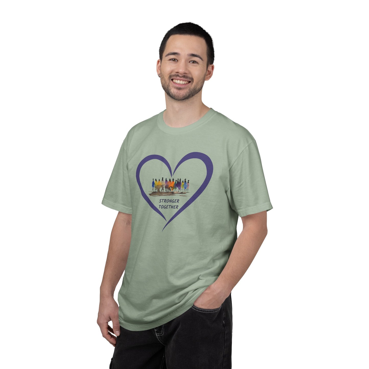 Stronger Together Heart Unisex Garment-Dyed T-shirt. Available in sizes S-4XL, 13 colors