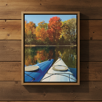 Happy Together Fall Kayaking  Matte Canvas, Stretched, 1.25". Available in sizes from 8” x 10”-12” x 18”