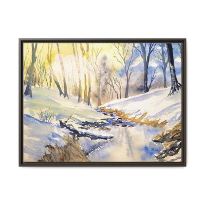 Snowy Creek Matte Canvas, Framed (Black or Espresso). Available in sizes from 10”x8”-32”x24”