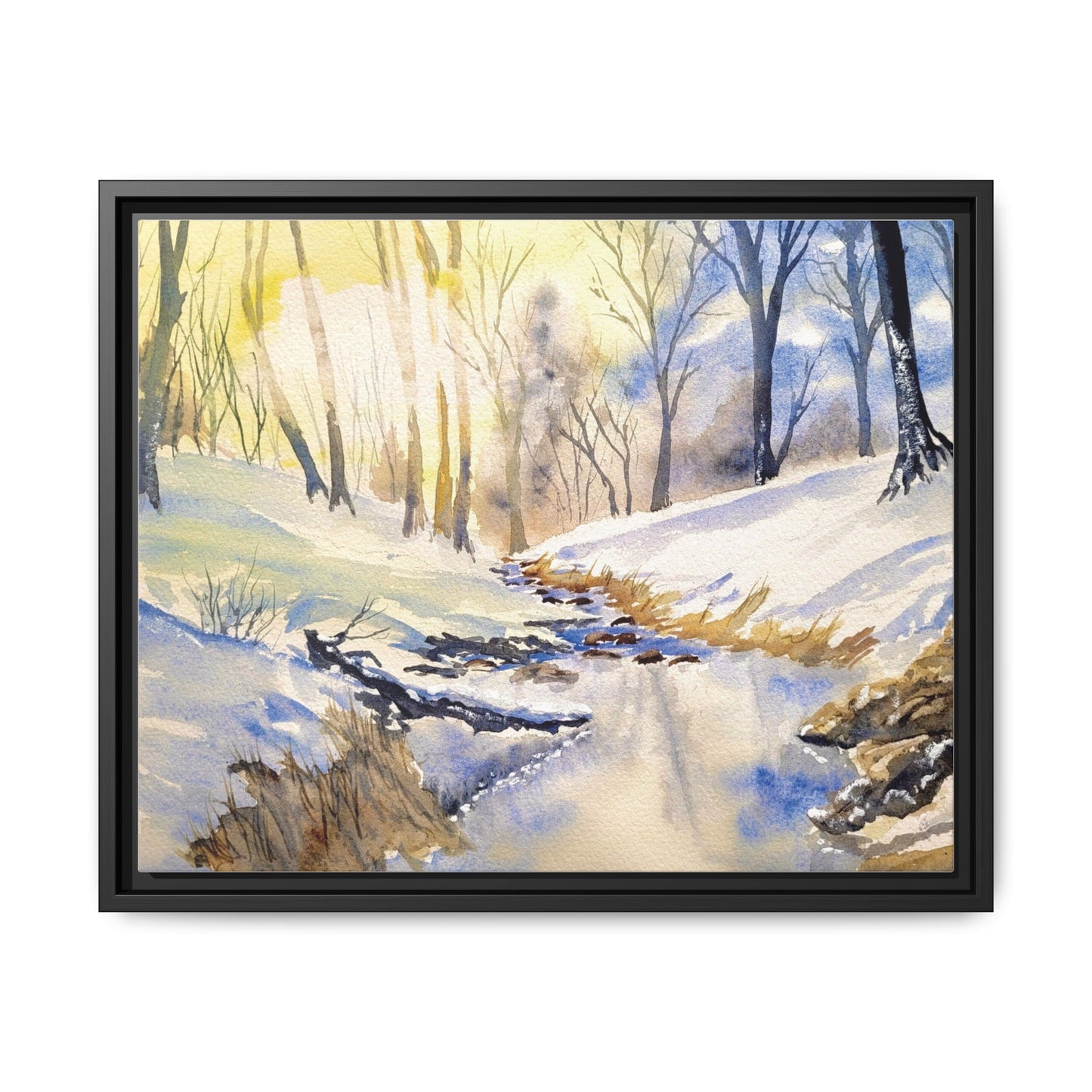 Snowy Creek Matte Canvas, Framed (Black or Espresso). Available in sizes from 10”x8”-32”x24”
