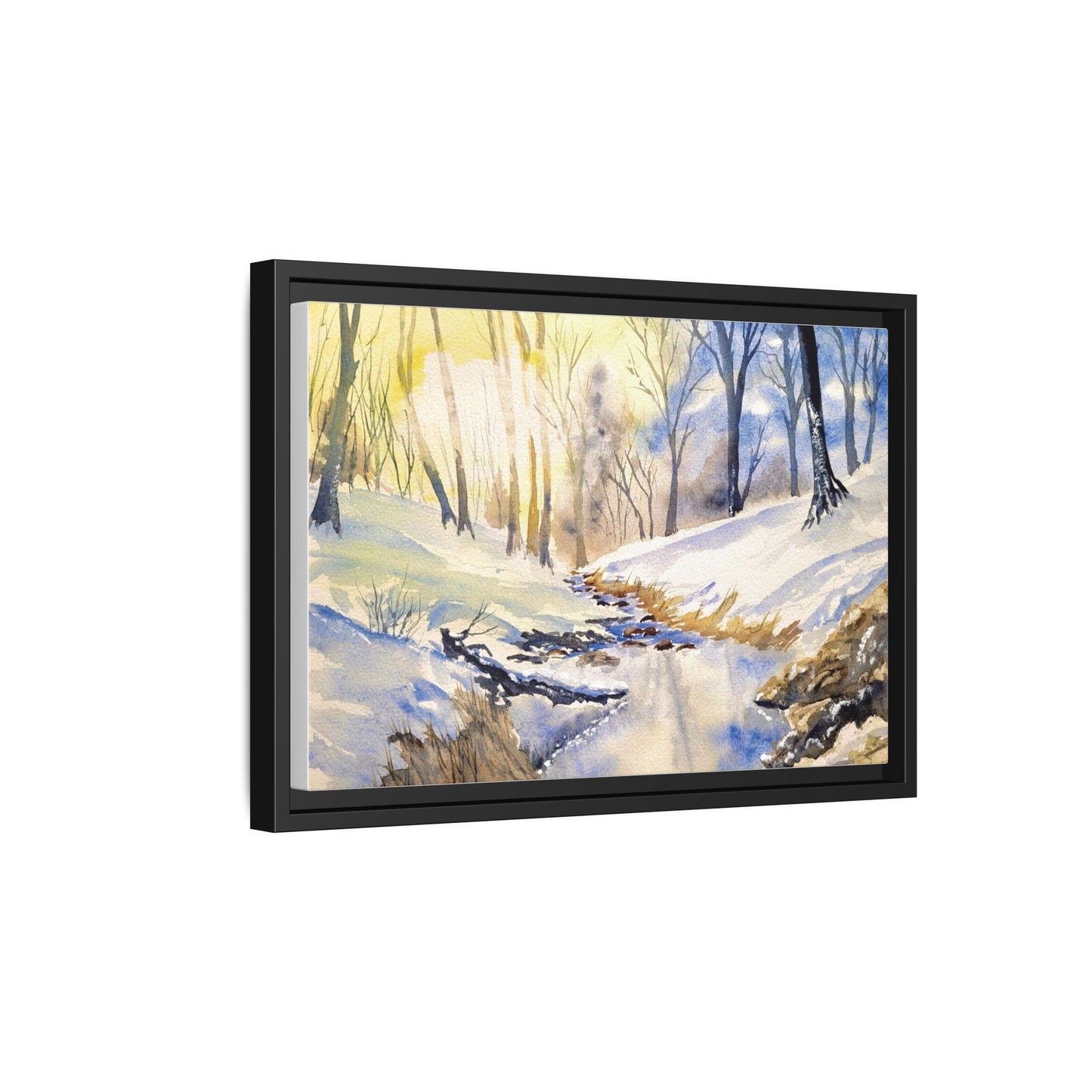 Snowy Creek Matte Canvas, Framed (Black or Espresso). Available in sizes from 10”x8”-32”x24”