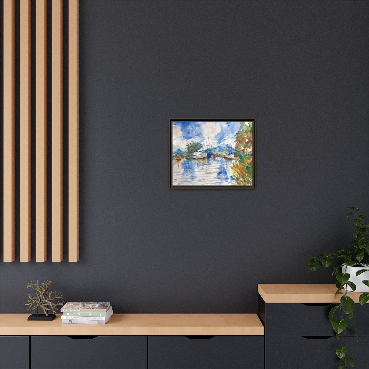 Snug Harbor Matte Canvas, Framed (Black or Espresso). Available in sizes 10”x8”-20”x16”