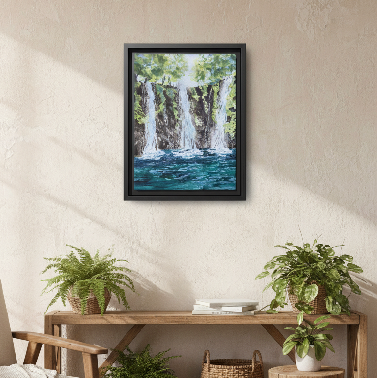 Three Sisters Waterfall, Framed (Black or Espresso). Available in sizes from 8”x10”-12”x16”