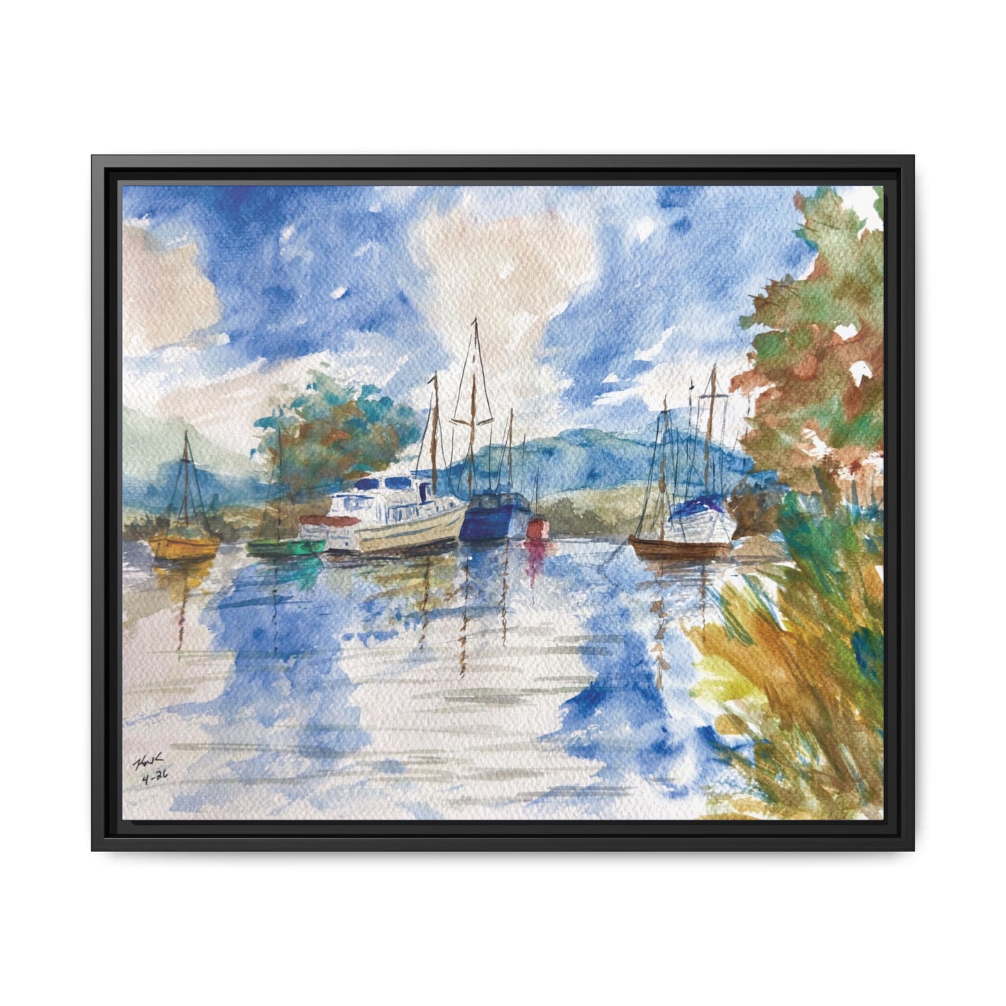 Snug Harbor Matte Canvas, Framed (Black or Espresso). Available in sizes 10”x8”-20”x16”