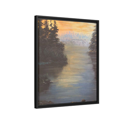 Peaceful Northwoods Lake Matte Canvas with Black or Espresso Frame. Available in sizes from 8” x 10”-24” x 32”