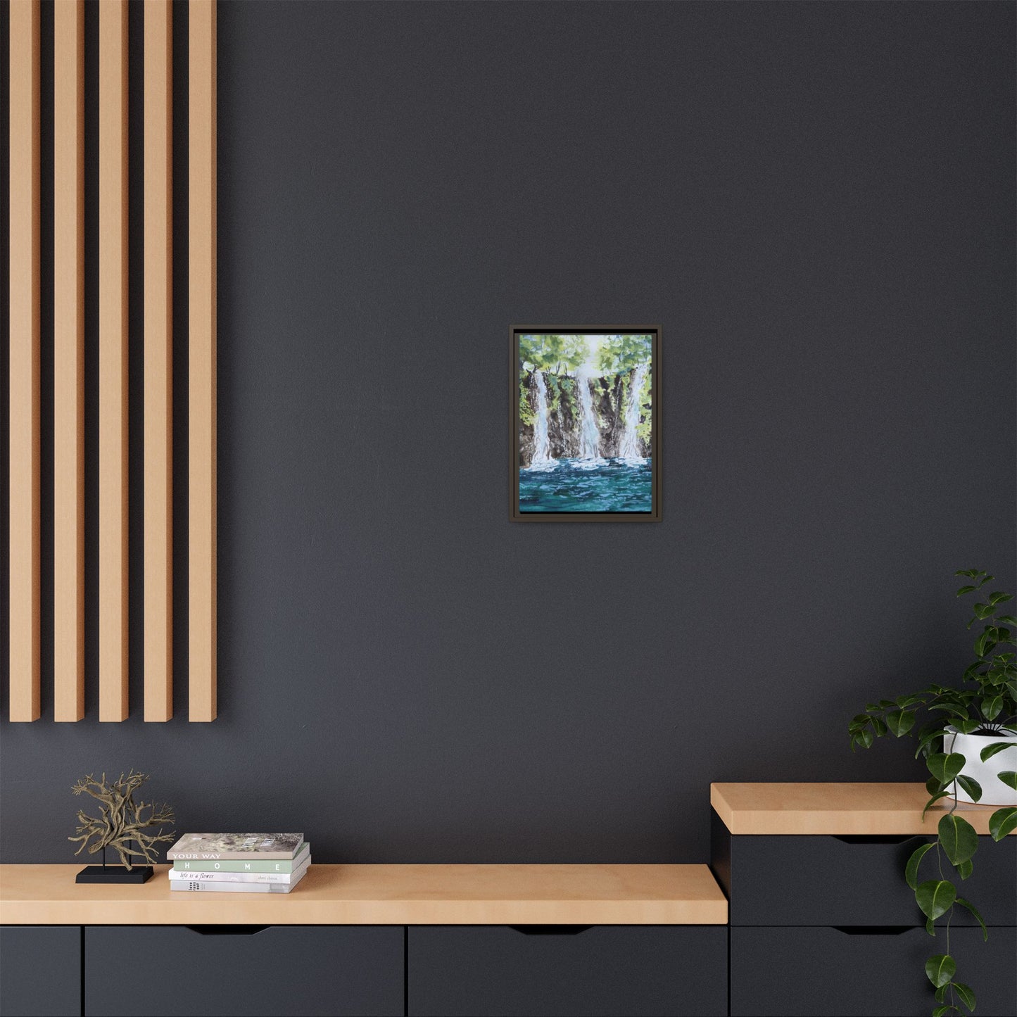 Three Sisters Waterfall, Framed (Black or Espresso). Available in sizes from 8”x10”-12”x16”