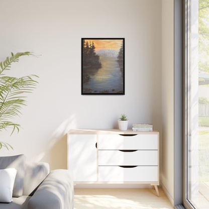 Peaceful Northwoods Lake Matte Canvas with Black or Espresso Frame. Available in sizes from 8” x 10”-24” x 32”