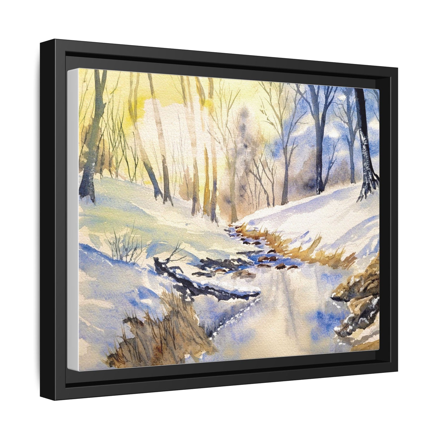 Snowy Creek Matte Canvas, Framed (Black or Espresso). Available in sizes from 10”x8”-32”x24”
