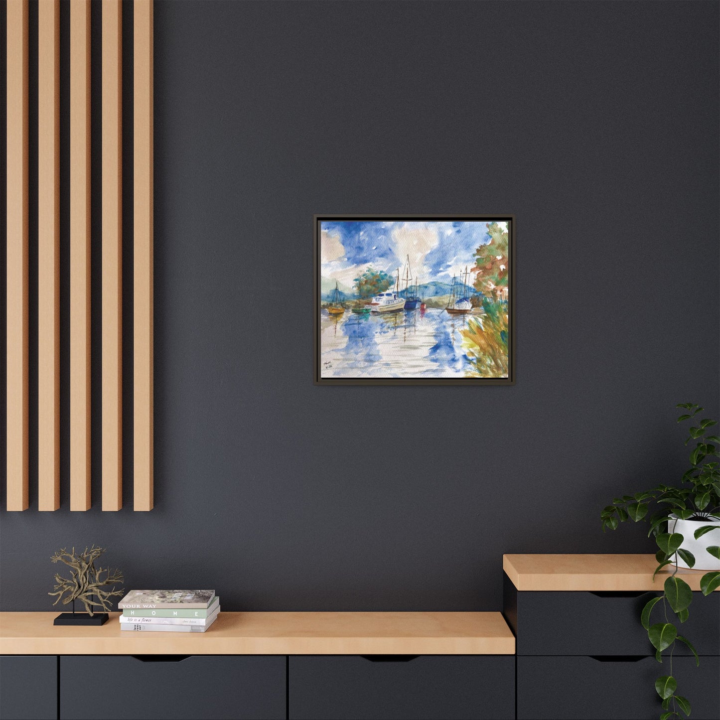 Snug Harbor Matte Canvas, Framed (Black or Espresso). Available in sizes 10”x8”-20”x16”