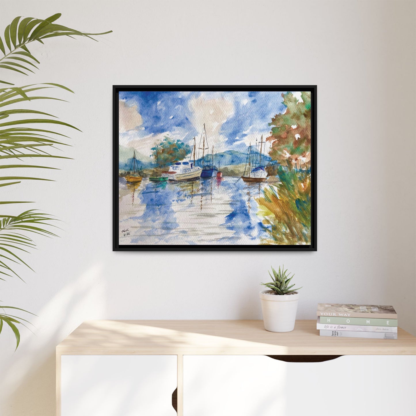 Snug Harbor Matte Canvas, Framed (Black or Espresso). Available in sizes 10”x8”-20”x16”