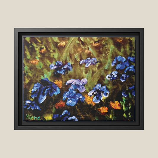 Irises Reimagined, Framed (Black or Espresso). Available in sizes from 10”x8”-18”x12”