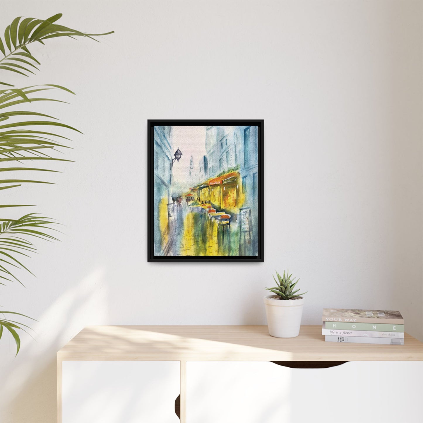 Cafe Reflections Matte Canvas, Framed (Black or Espresso). Available in sizes 8”x10”-24”x32”