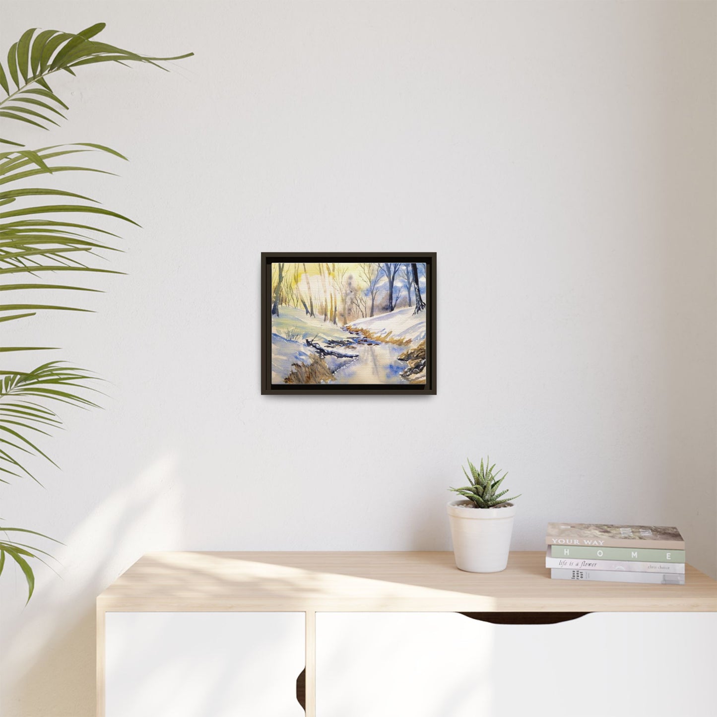 Snowy Creek Matte Canvas, Framed (Black or Espresso). Available in sizes from 10”x8”-32”x24”