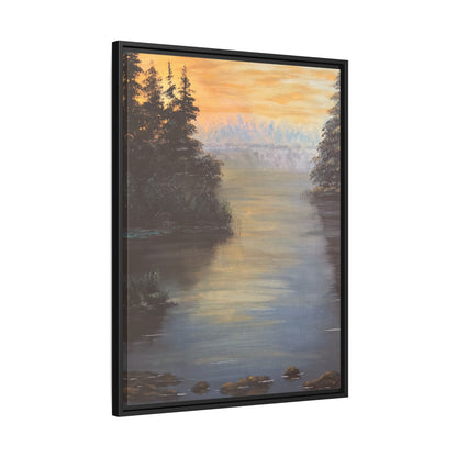 Peaceful Northwoods Lake Matte Canvas with Black or Espresso Frame. Available in sizes from 8” x 10”-24” x 32”