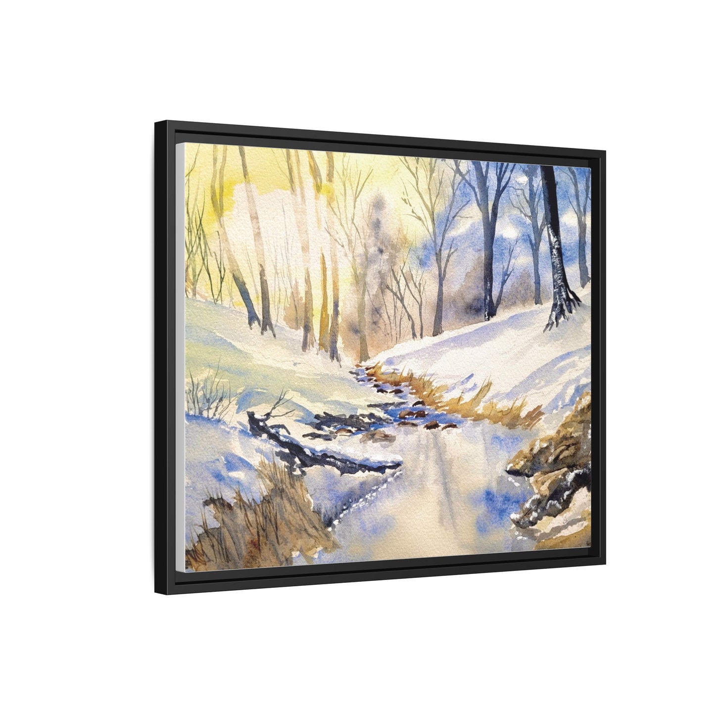 Snowy Creek Matte Canvas, Framed (Black or Espresso). Available in sizes from 10”x8”-32”x24”