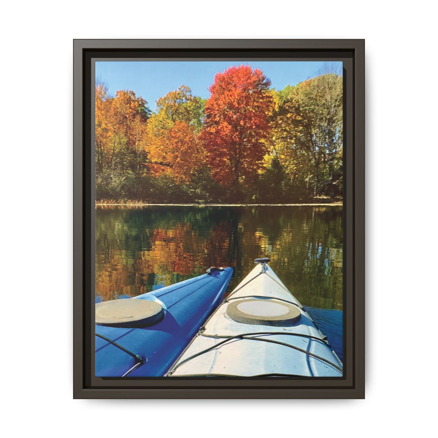 Happy Together Fall Kayaking, Framed (Black or Espresso). Available in sizes from 8”x10”-12”x16”
