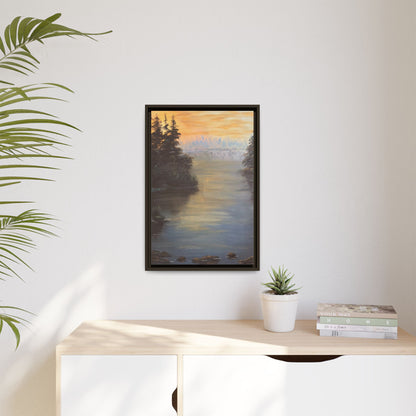 Peaceful Northwoods Lake Matte Canvas with Black or Espresso Frame. Available in sizes from 8” x 10”-24” x 32”