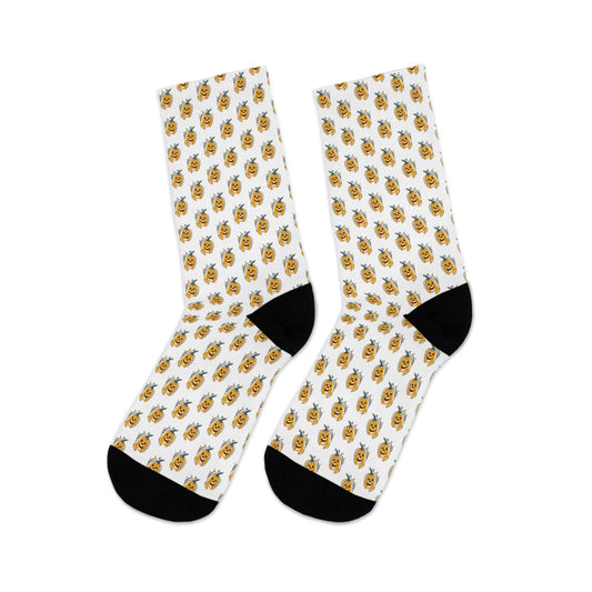 Fall Themed Recycled Poly Socks Featuring Cute Pumpkin Face Design